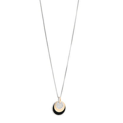 David Yurman Sterling Silver 18K Yellow Gold Diamond Black Onyx Mother of Pearl DY Elements Convertible Pendant Necklace 1 of 4