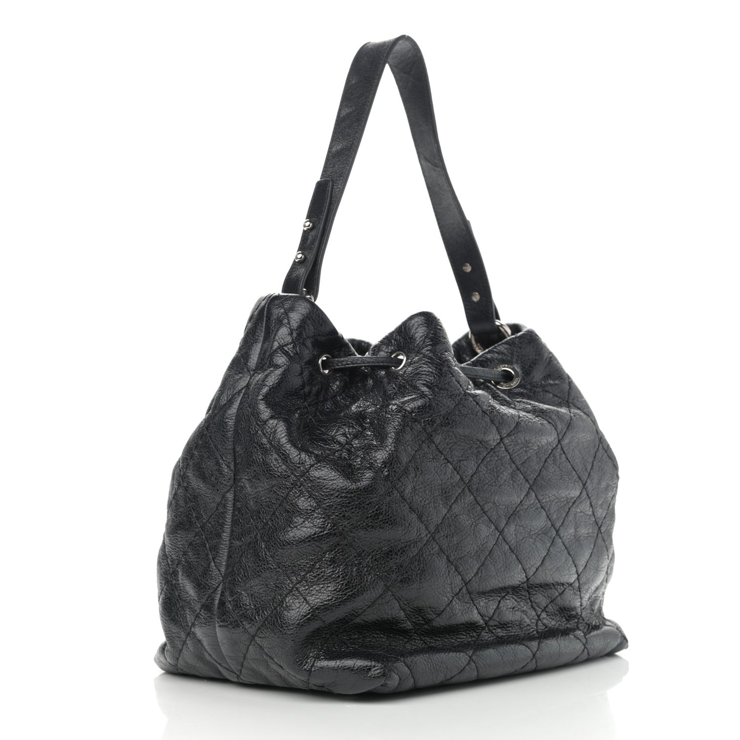 Glazed Calfskin On The Road Drawstring Tote Black