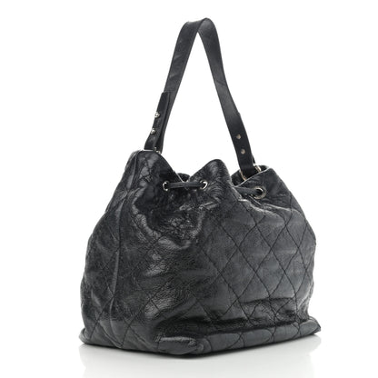 Chanel Glazed Calfskin On The Road Drawstring Tote Black 3 of 11