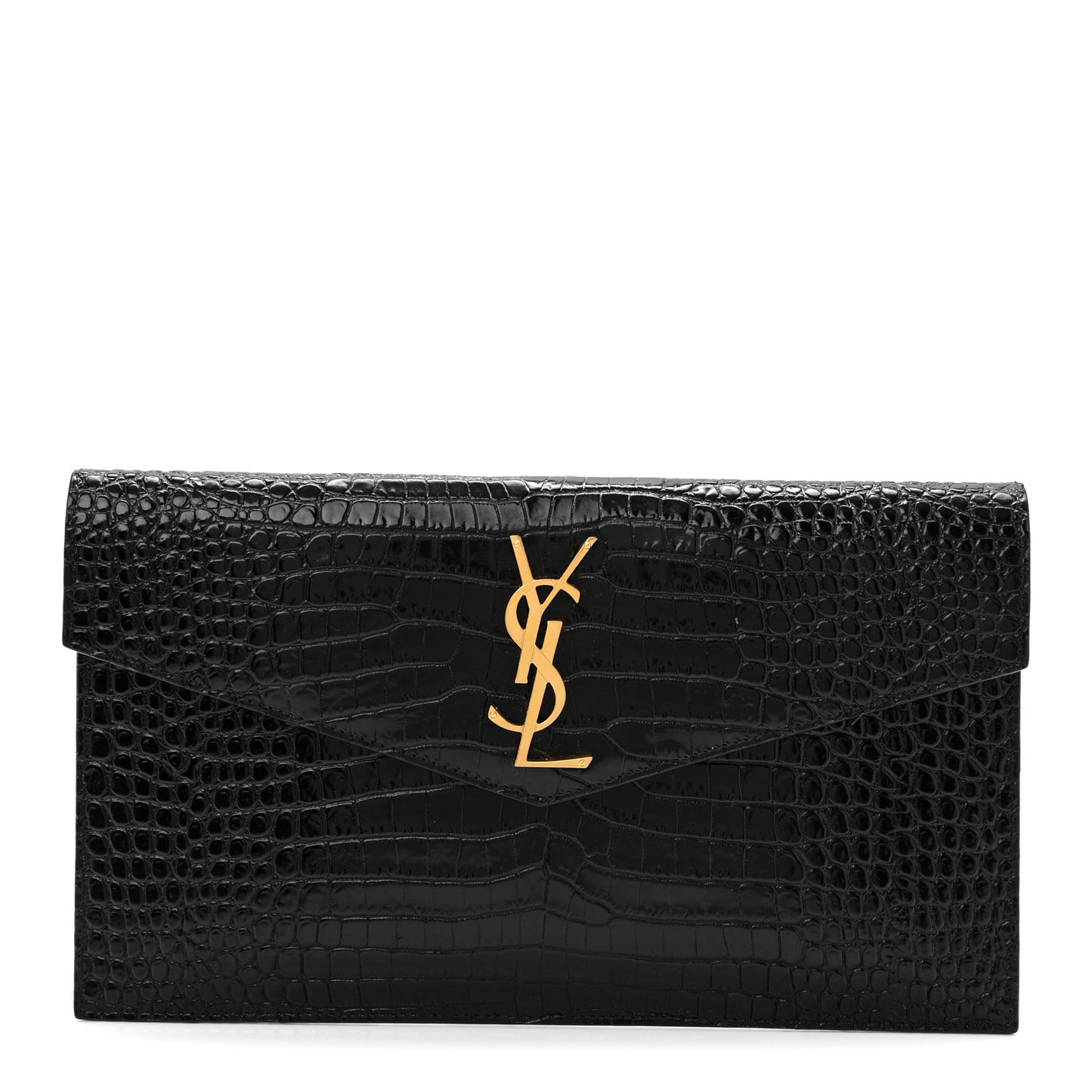 Calfskin Crocodile Embossed Uptown Monogram Pouch Black