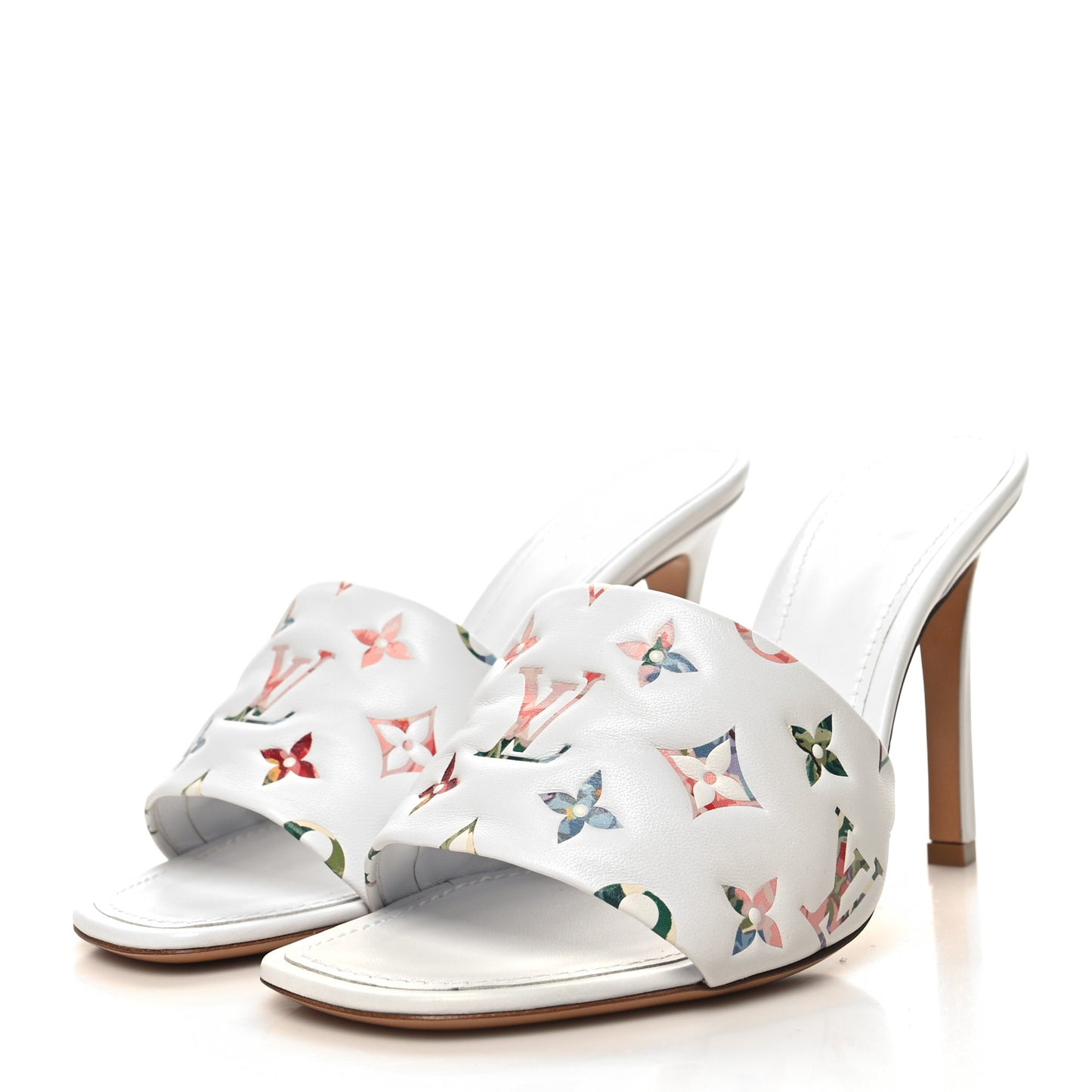 Lambskin Embossed Monogram Watercolor Neo Revival 95mm Mules 41 White Multicolor