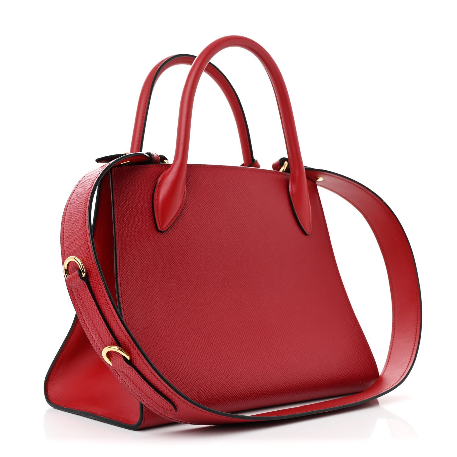 Prada Saffiano Cuir Calfskin Small Monochrome Top Handle Tote Fuoco 3 of 15