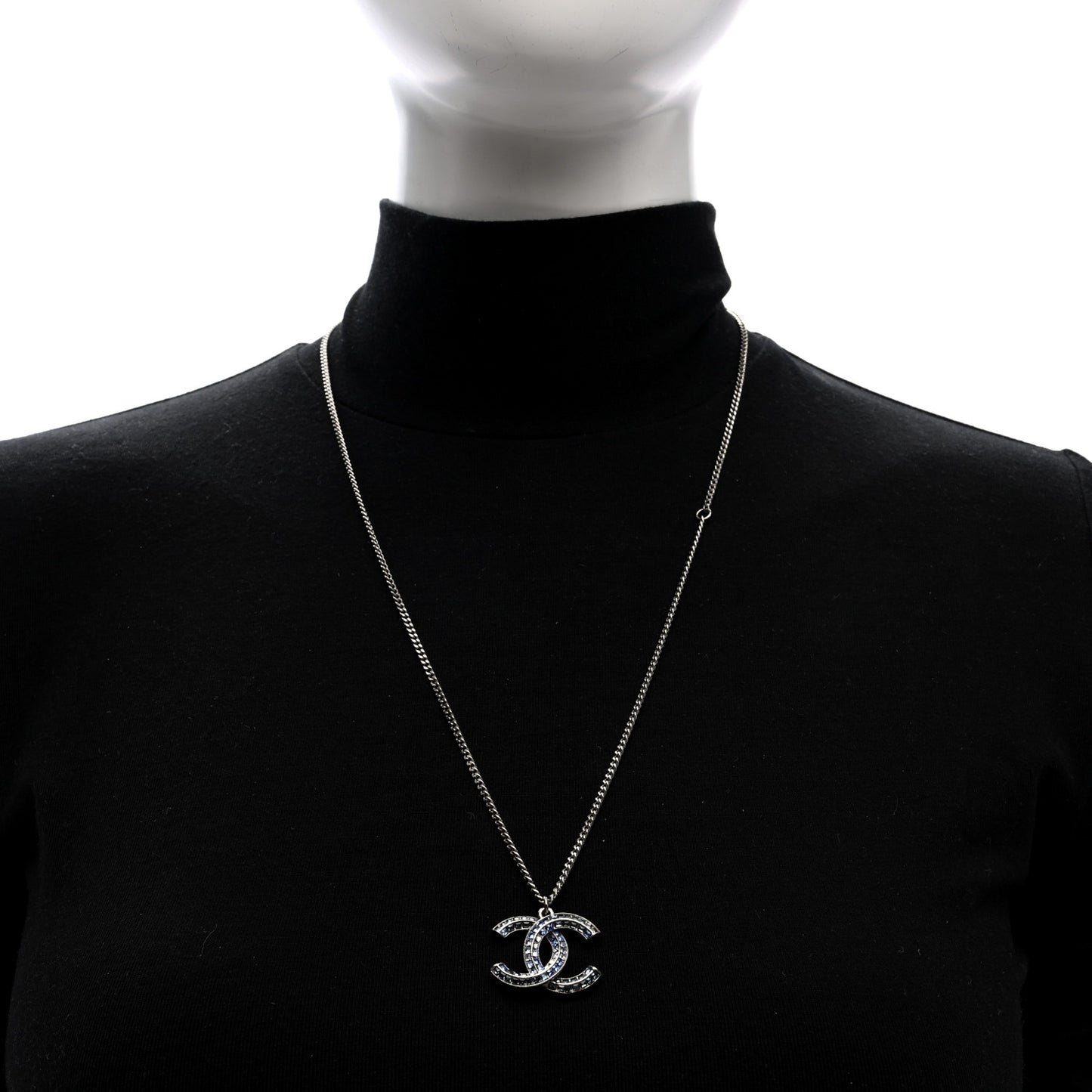 Crystal Baguette CC Necklace Blue