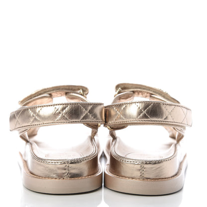 Chanel Iridescent Lambskin Velcro Dad Sandals 37.5 Light Bronze 6 of 10