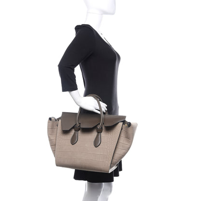 Celine Crocodile Embossed Nubuck Calfskin Small Tie Knot Tote Grey 2 of 10