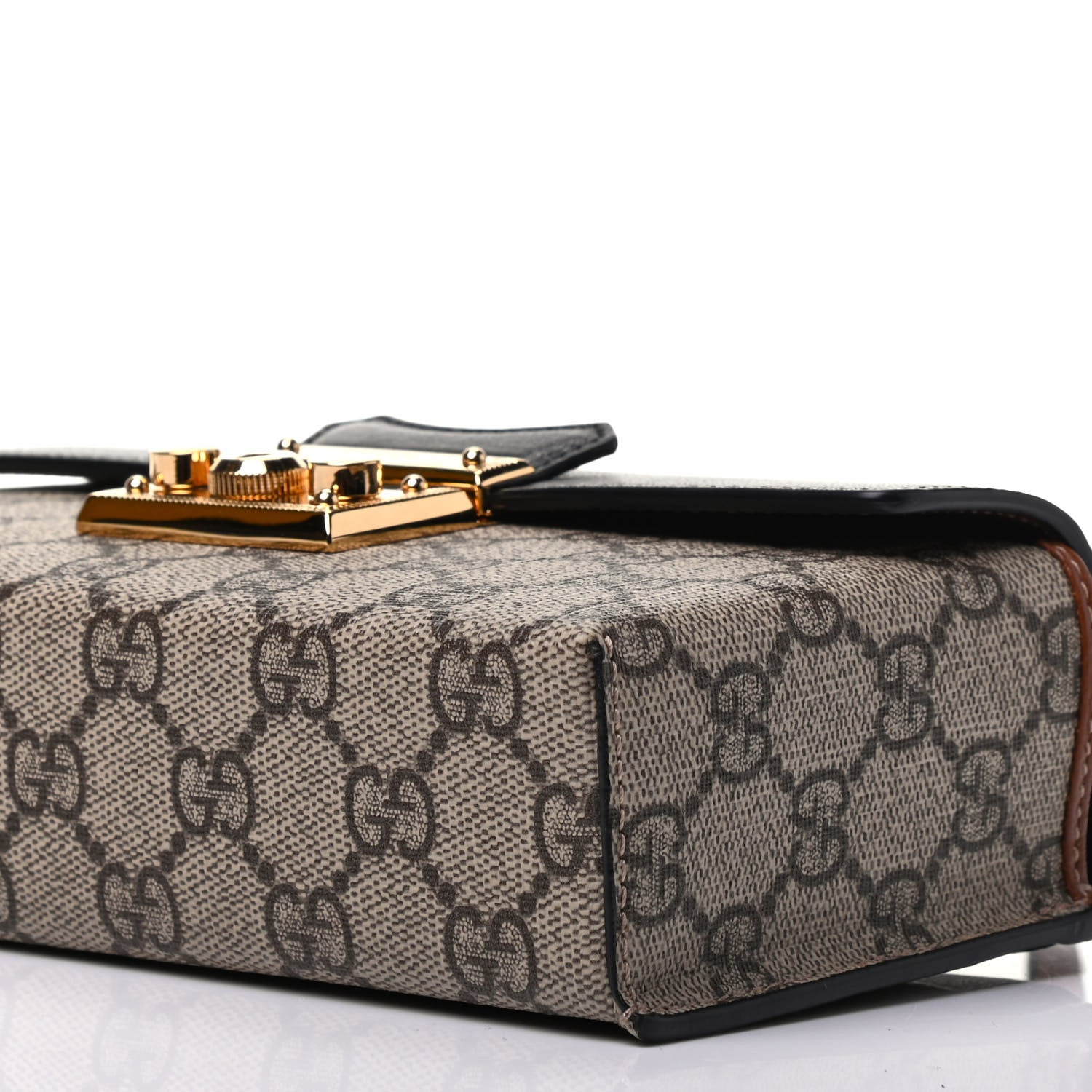 Gucci GG Supreme Monogram Calfskin Mini Padlock Top Handle Shoulder Bag Beige Black Cuir 8 of 8