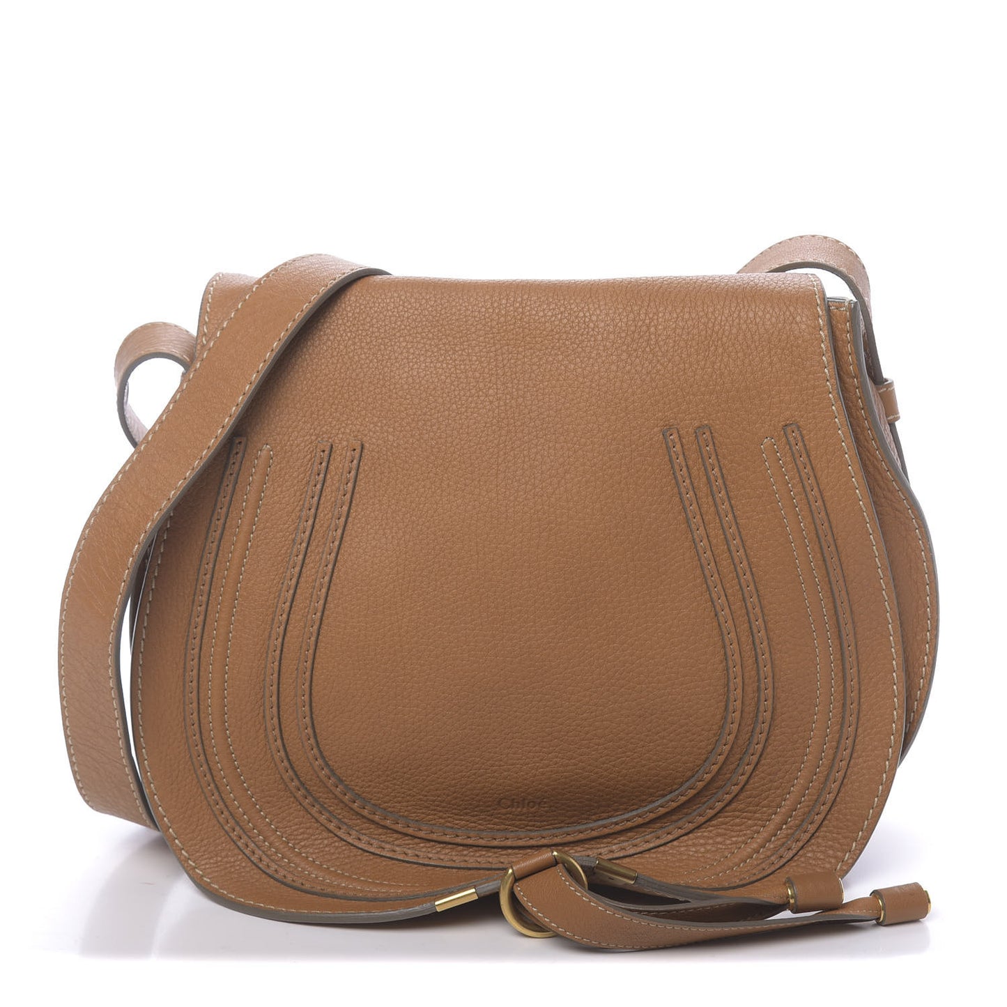 Grained Calfskin Medium Marcie Saddle Bag Burning Camel