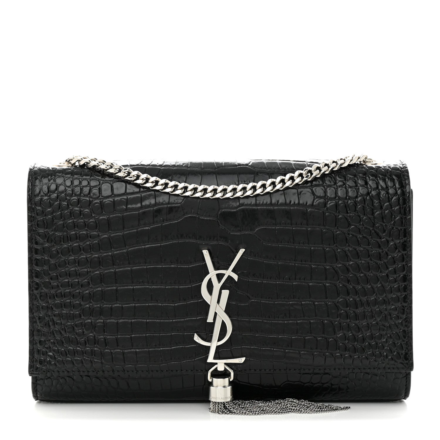 Saint Laurent Calfskin Crocodile Embossed Medium Classic Monogram Kate Tassel Satchel Black 1 of 11