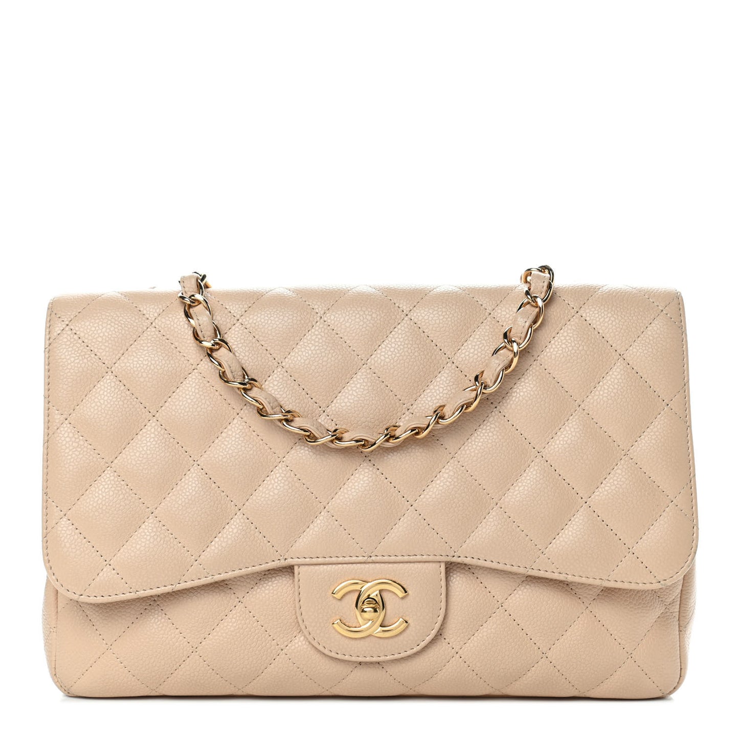 Caviar Quilted Jumbo Single Flap Beige Clair