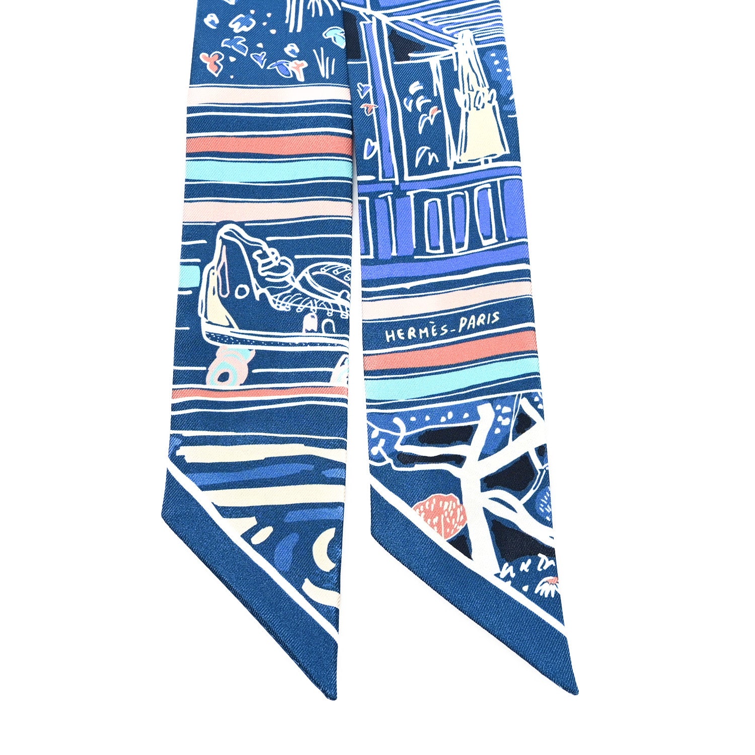 Hermes Silk Rayures D'ete Twilly Bleu Rose Blanc 2 of 3