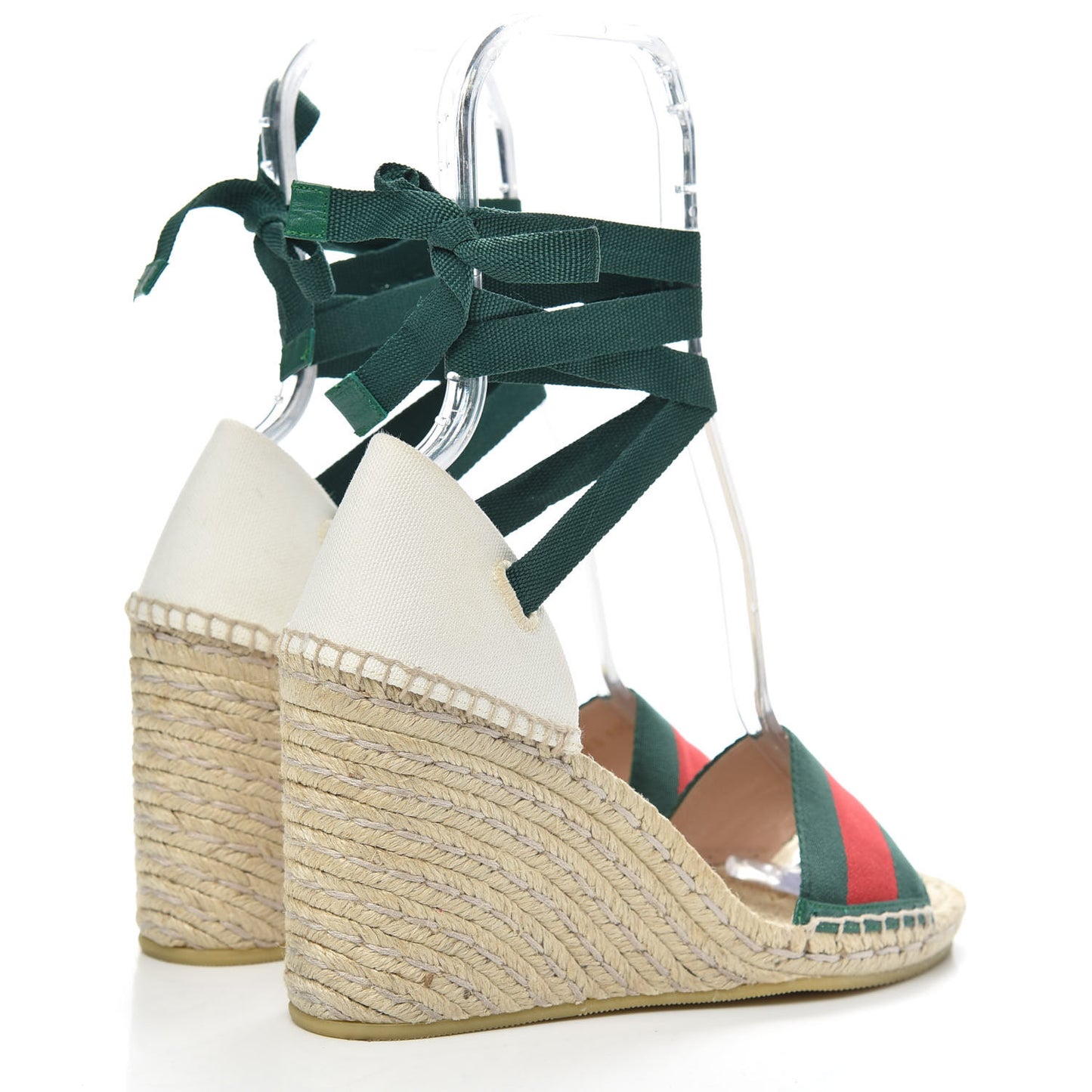 Canvas Malaga Kid Web Ankle Wrap Espadrille Wedge Sandals 38.5 Green Red Mystic White Emerald