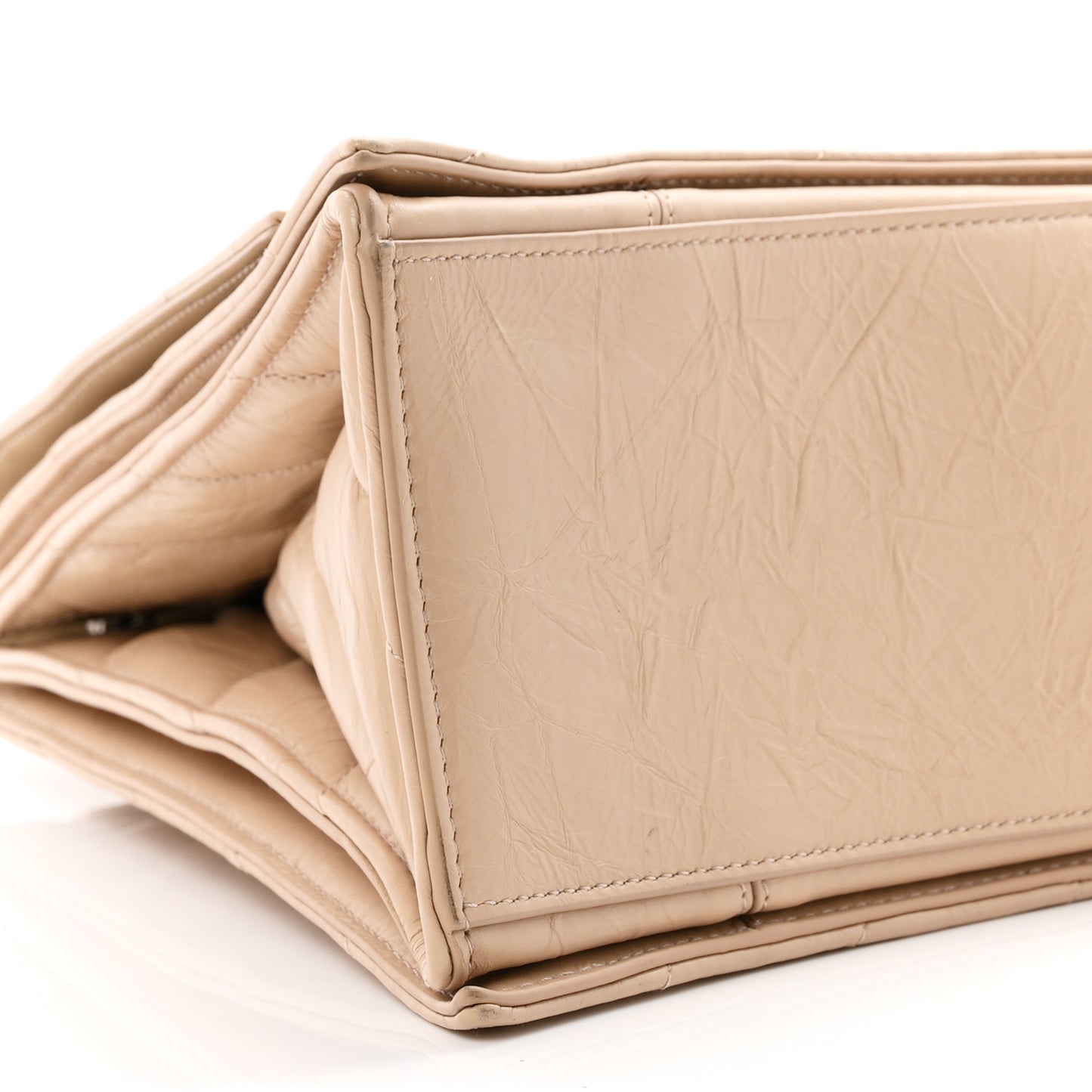 Crushed Calfskin Quilted Large Crush Chain Bag Light Brown