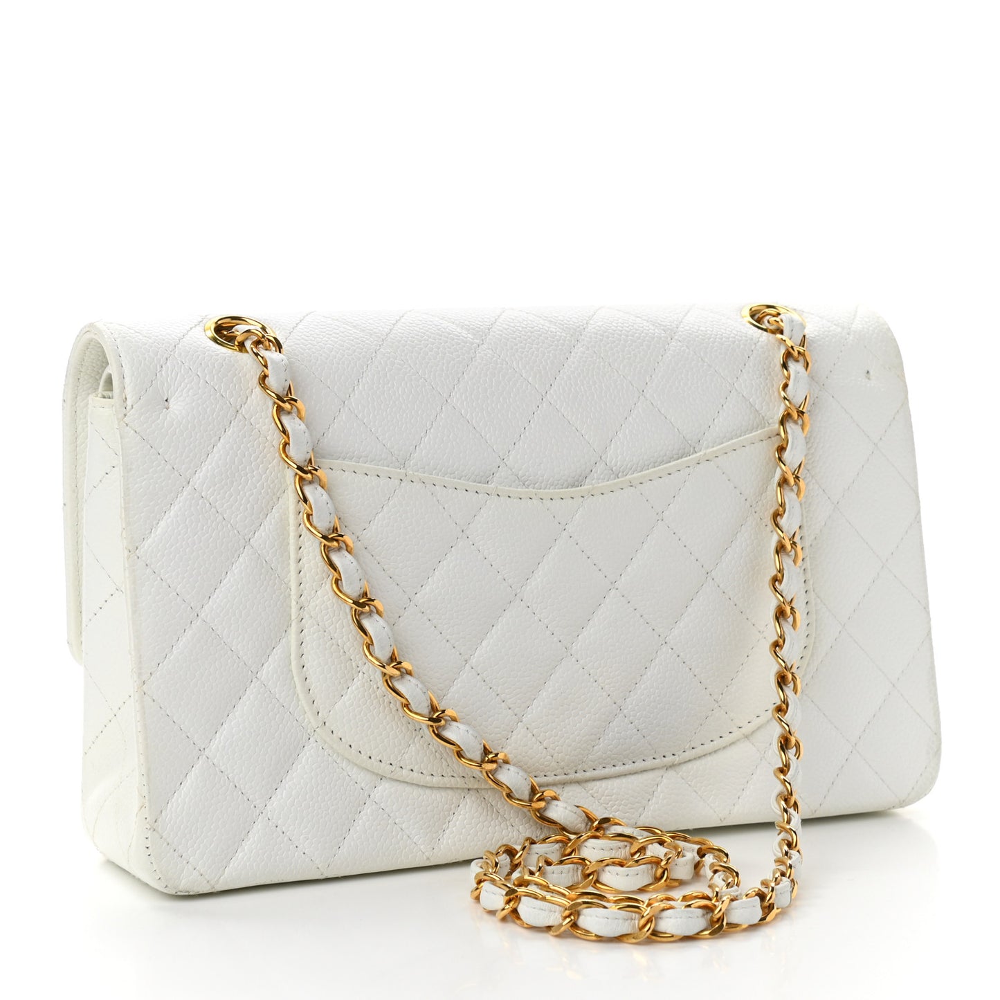 Caviar Quilted Medium Double Flap White
