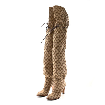 Gucci Monogram Over the Knee Boots 39.5 Beige Ebony 3 of 12
