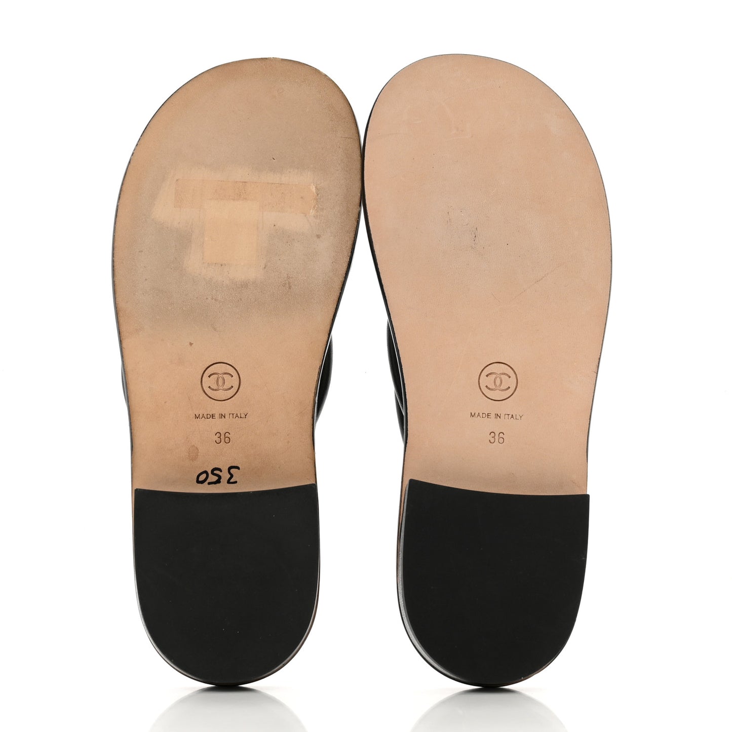 Lambskin CC Thong Sandals 36 Black