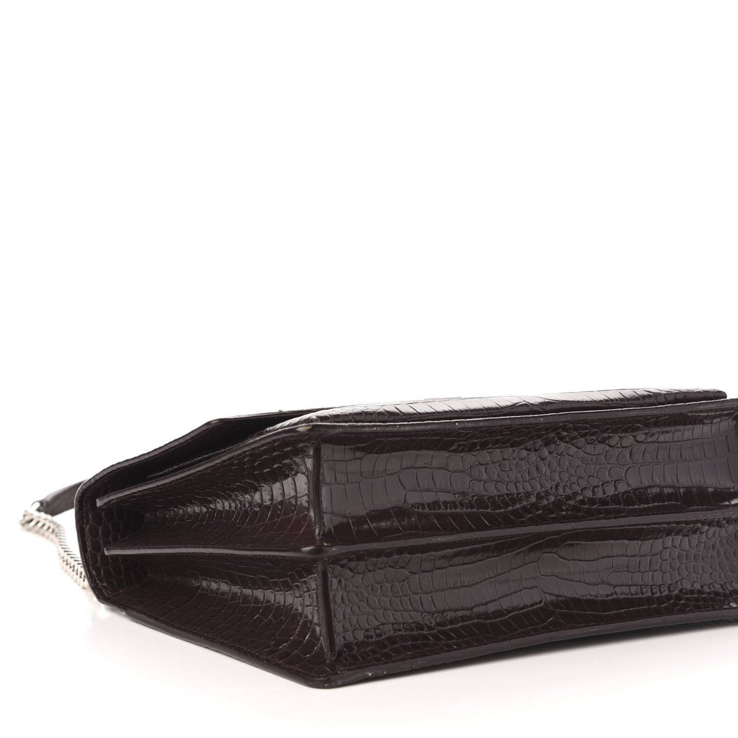 Calfskin Crocodile Embossed Medium Monogram Sunset Brown