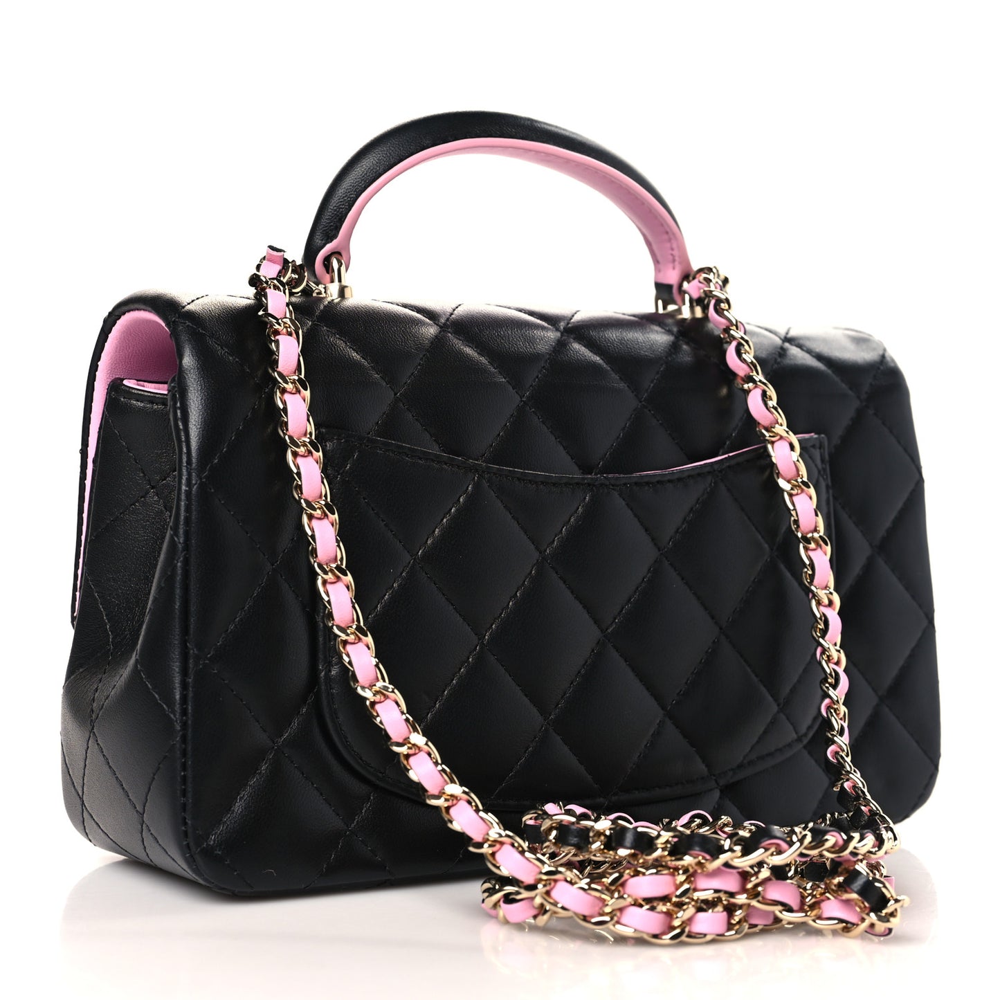 Lambskin Quilted Bi-Color Mini Top Handle Rectangular Flap Black Lilac