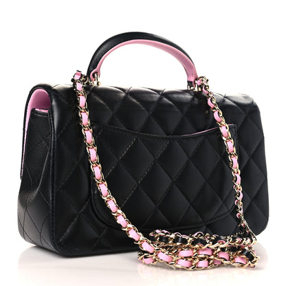 Chanel Lambskin Quilted Bi-Color Mini Top Handle Rectangular Flap Black Lilac 3 of 10