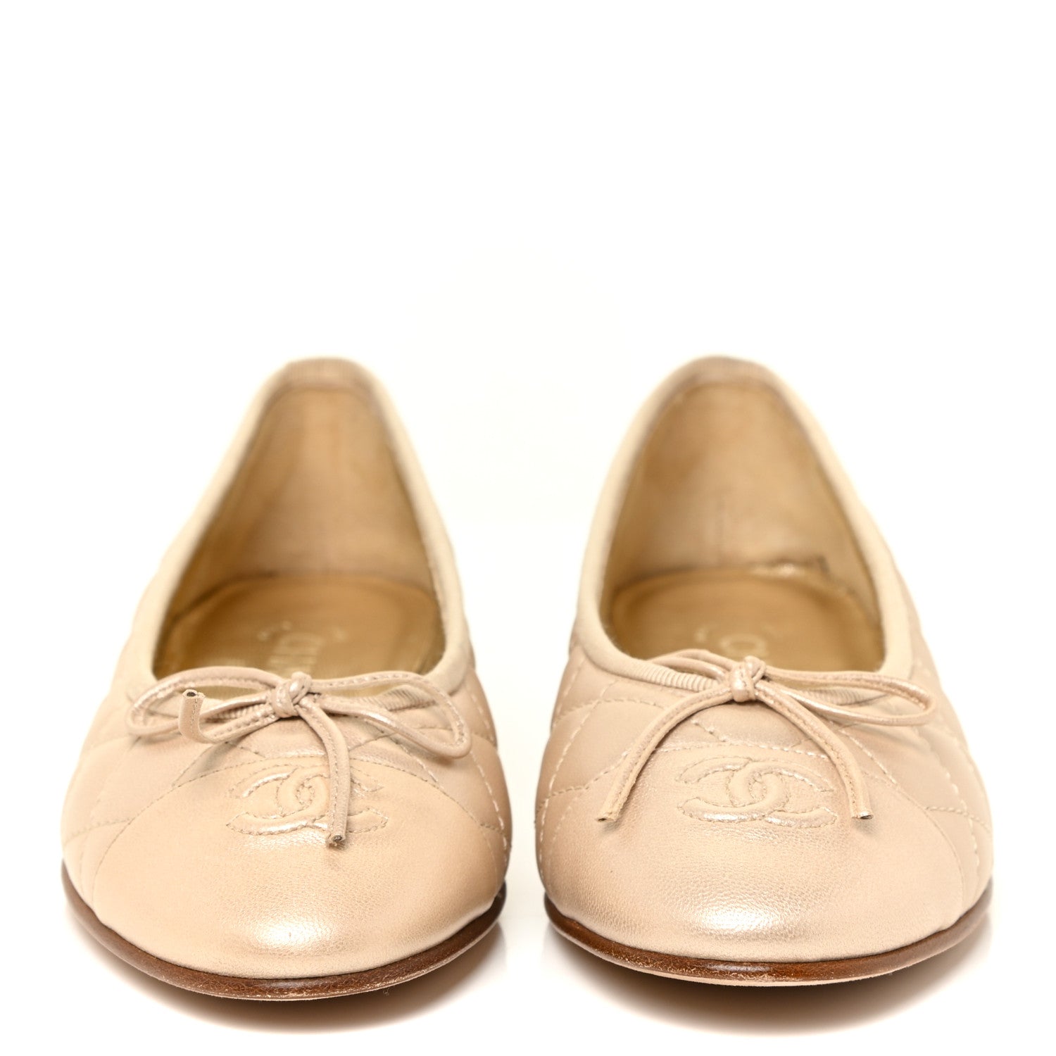 Chanel Iridescent Lambskin Quilted CC Cap Toe Ballerina Flats 38.5 Beige 2 of 16
