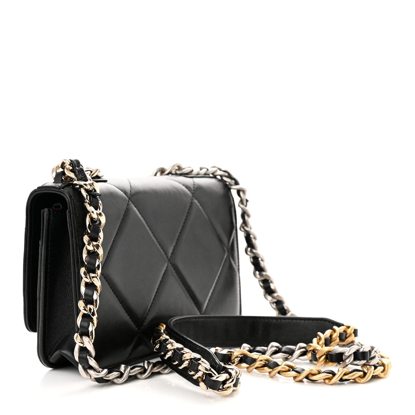 Lambskin Quilted Chanel 19 Wallet On Chain WOC Black