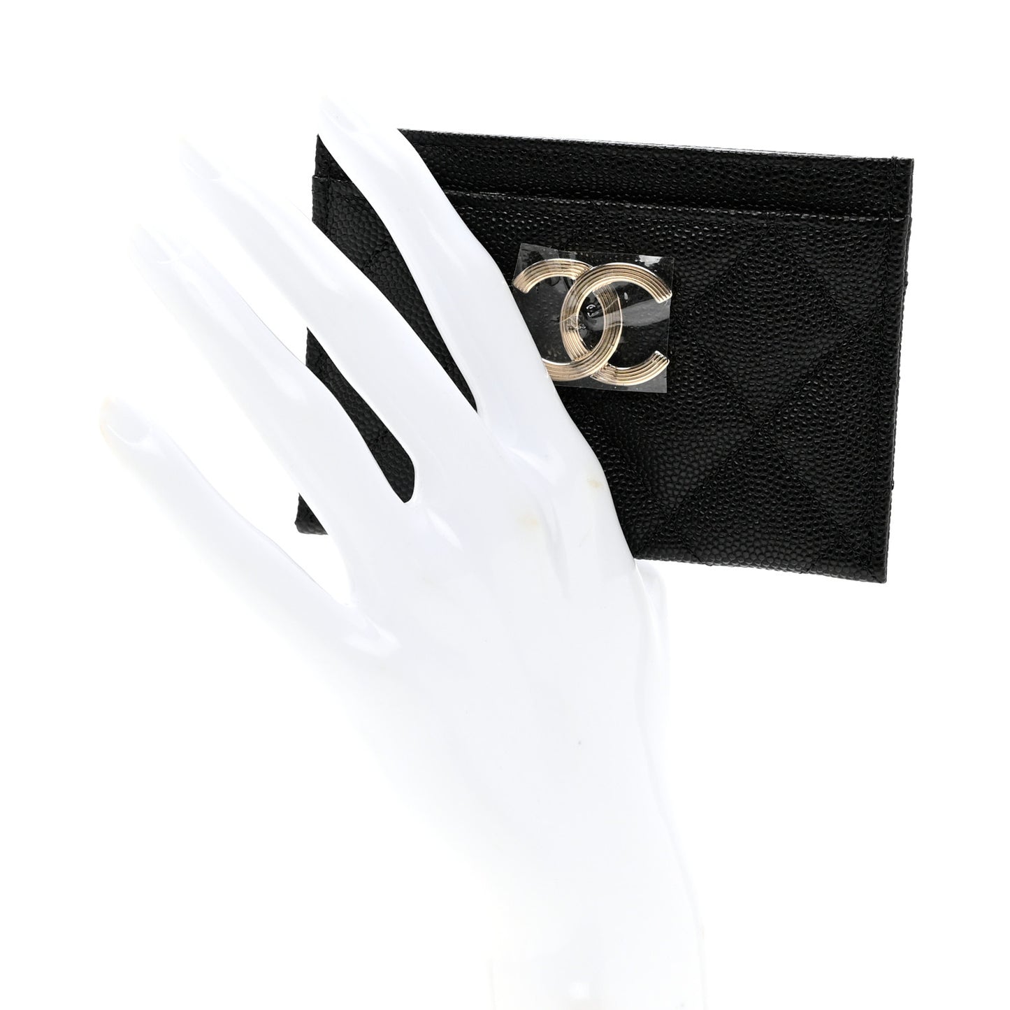 Caviar Quilted Striated Card Holder Black