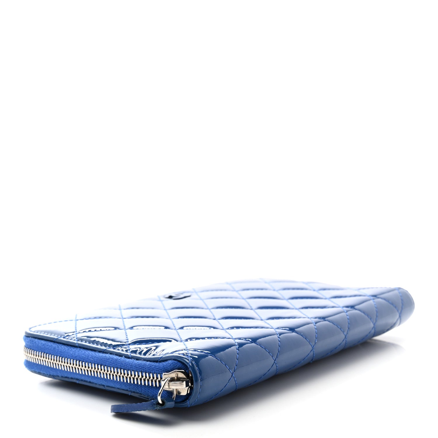 Chanel Patent Quilted Large Zip Around Organizer Wallet Blue 4 of 12