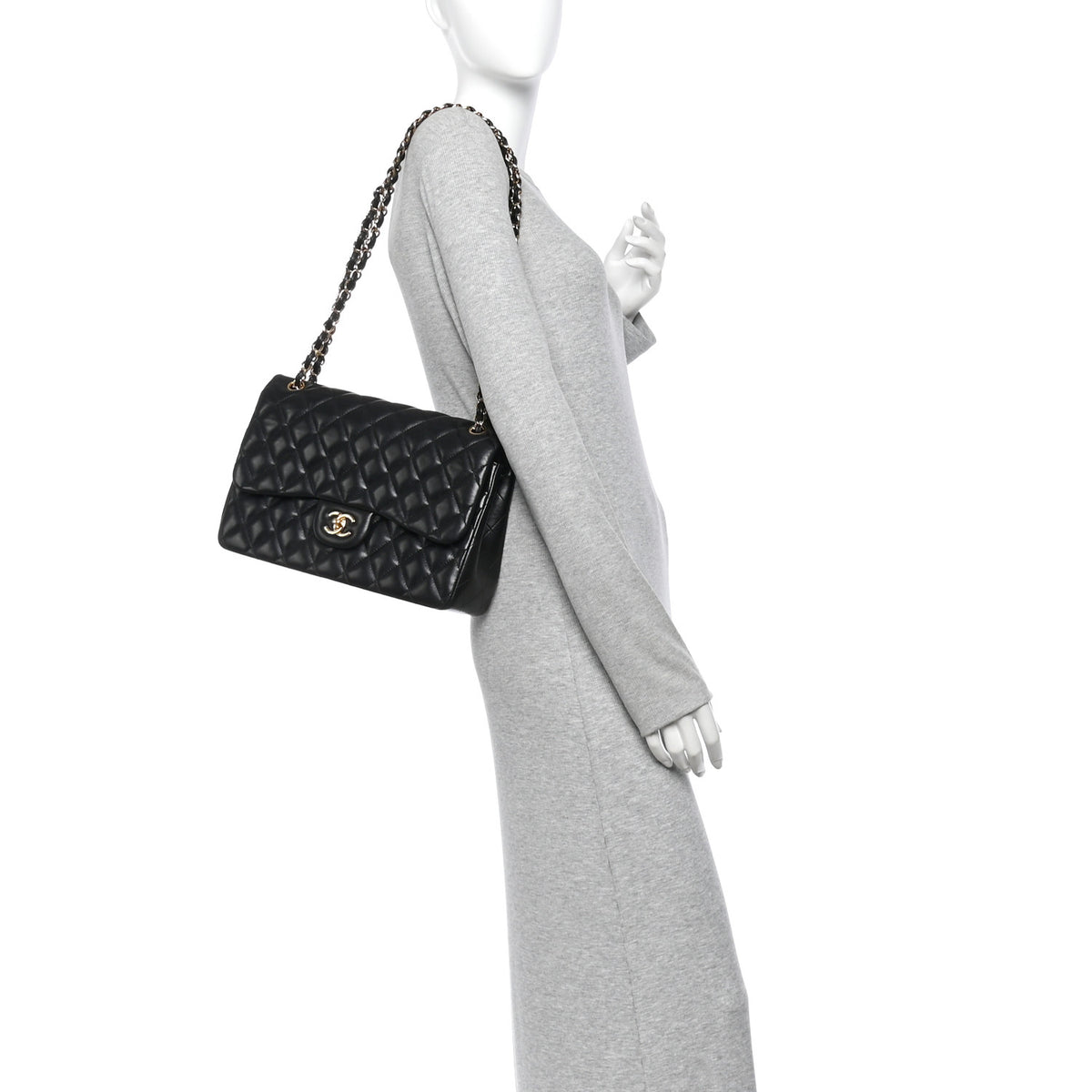 Lambskin Quilted Jumbo Double Flap Black