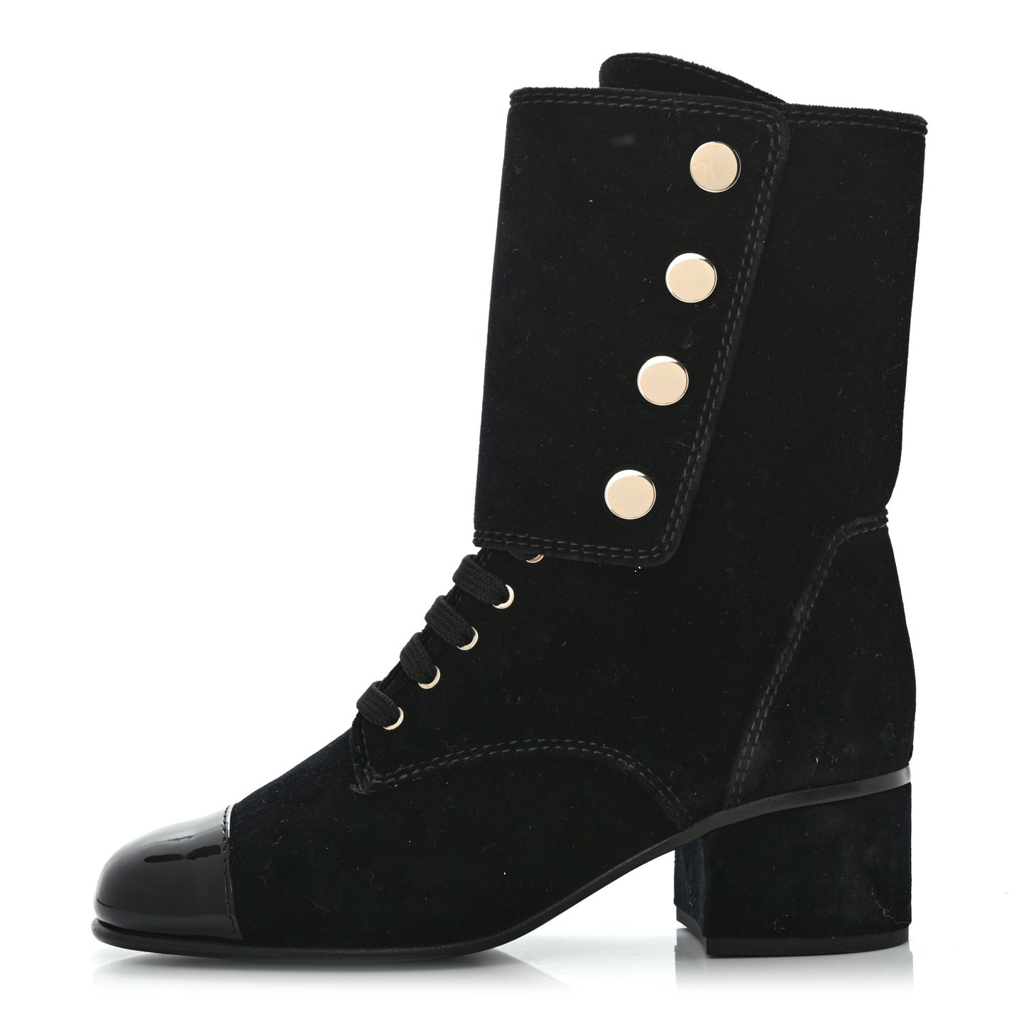 Velvet Patent Cap Toe CC Lace Up Boots 38.5 Black
