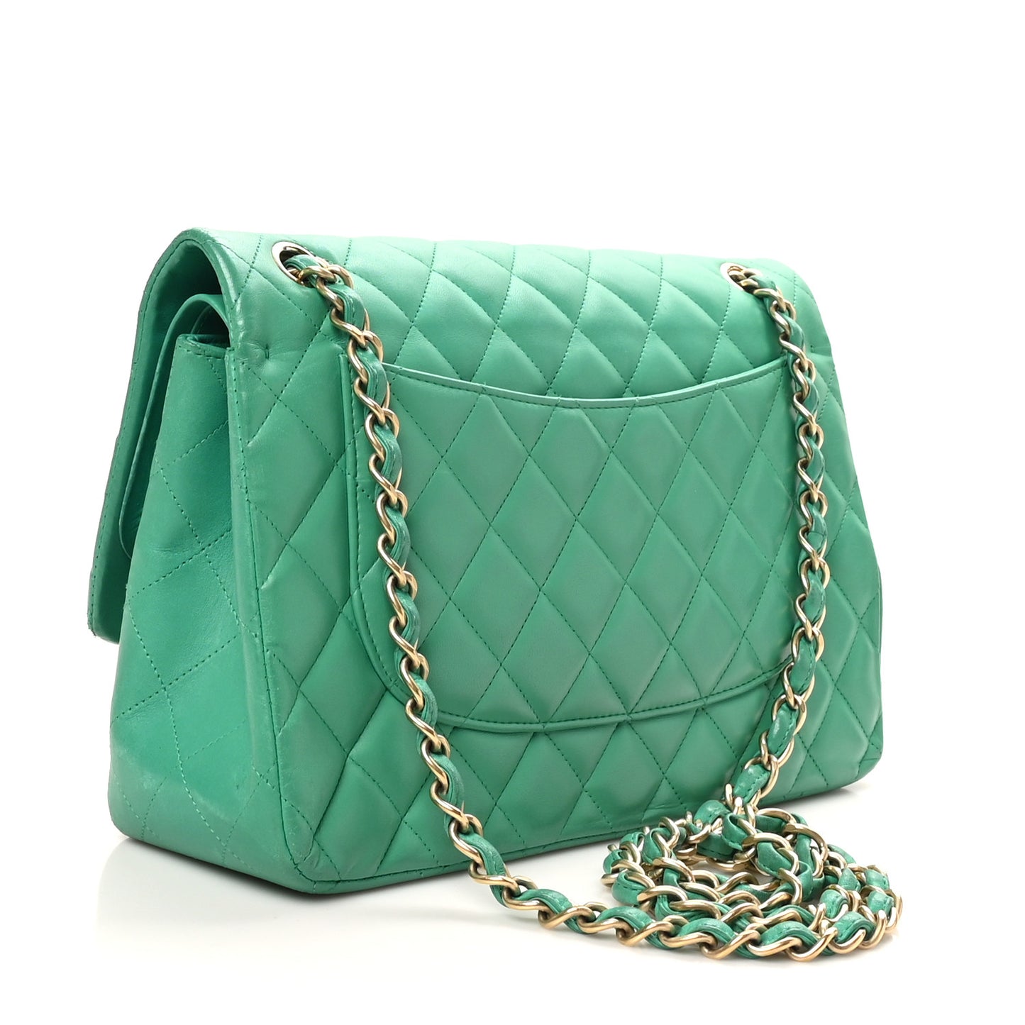 Lambskin Quilted Jumbo Double Flap Green