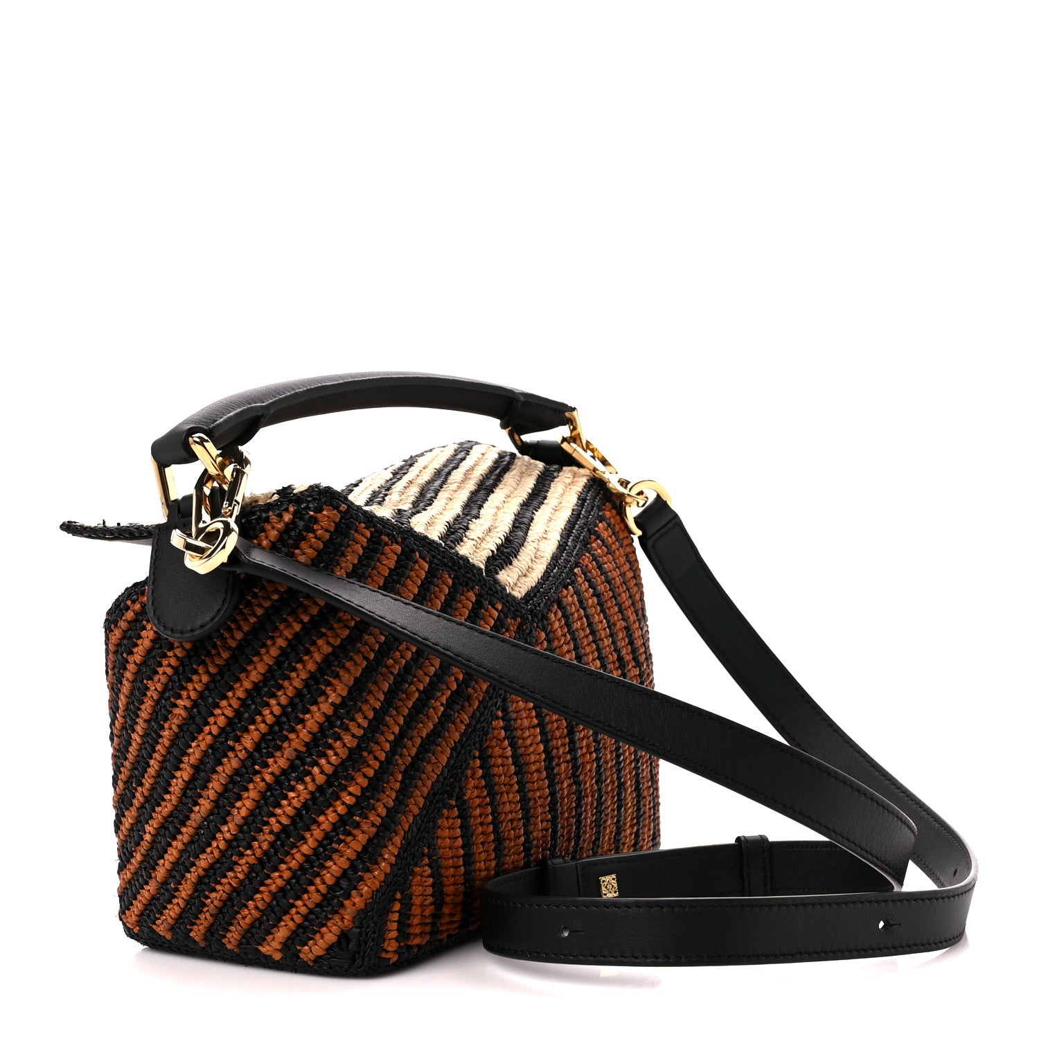 Loewe Raffia Calfskin Small Puzzle Bag Natural Honey Gold 3 of 9