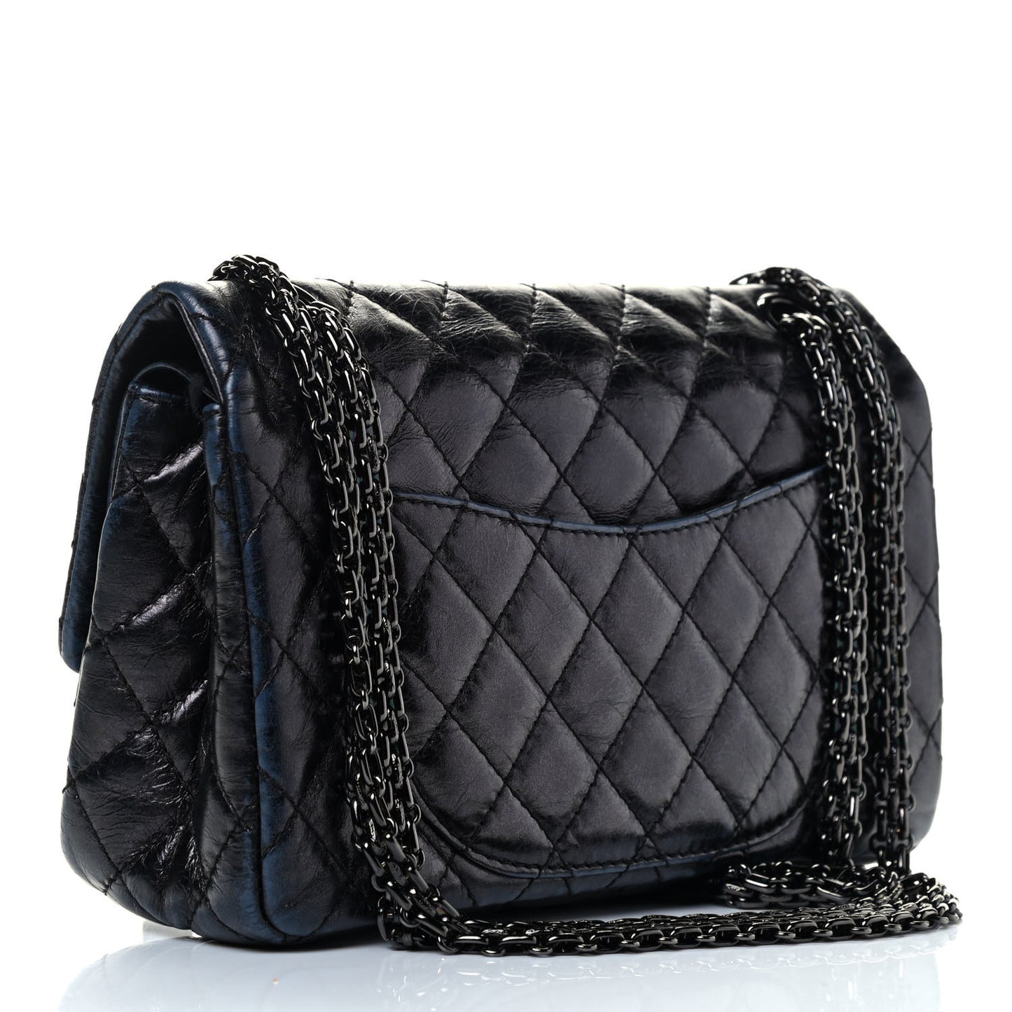 Glazed Aged Calfskin Quilted 2.55 Reissue 225 Flap So Black