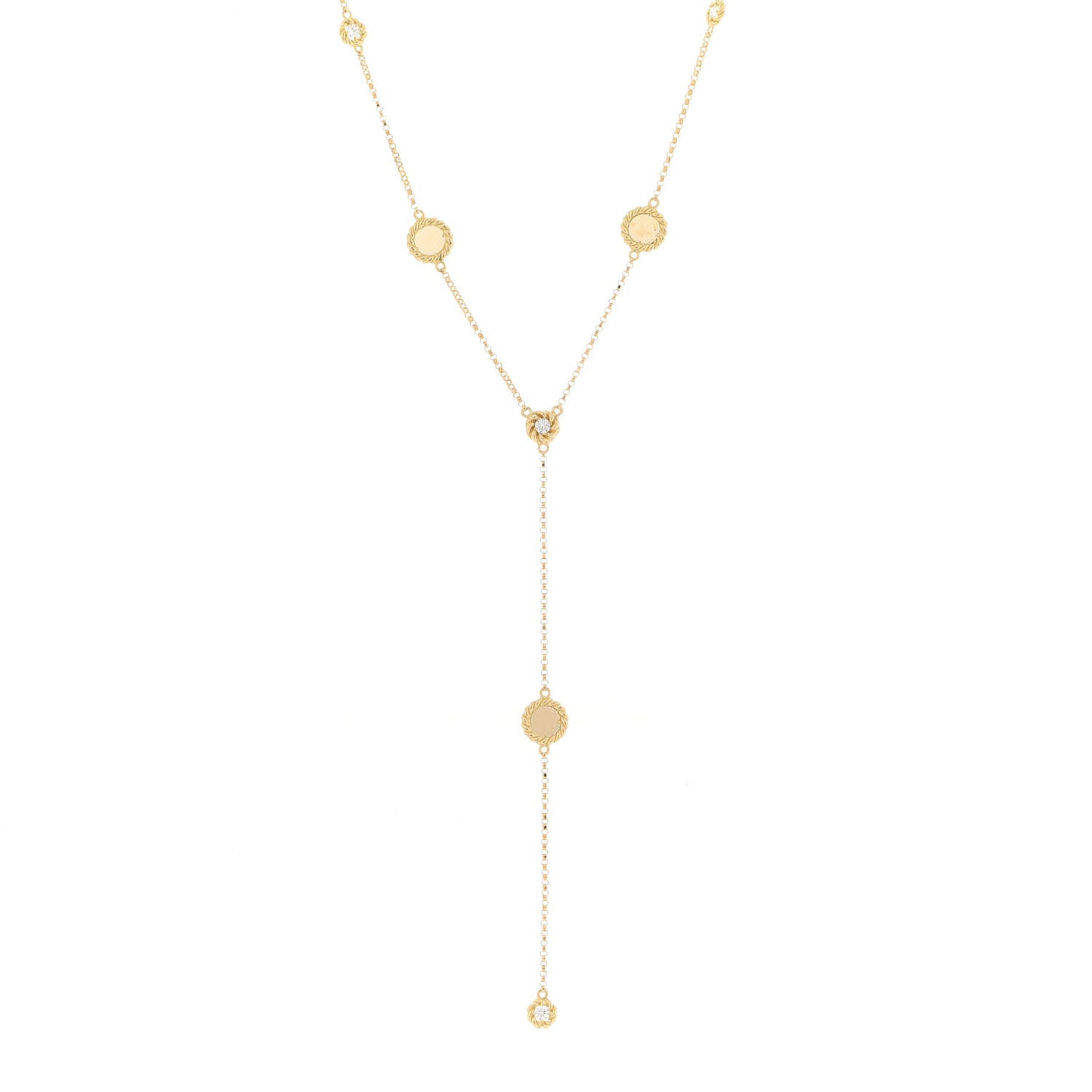 18K Yellow Gold Diamond Barocco Braid Y Drop Necklace
