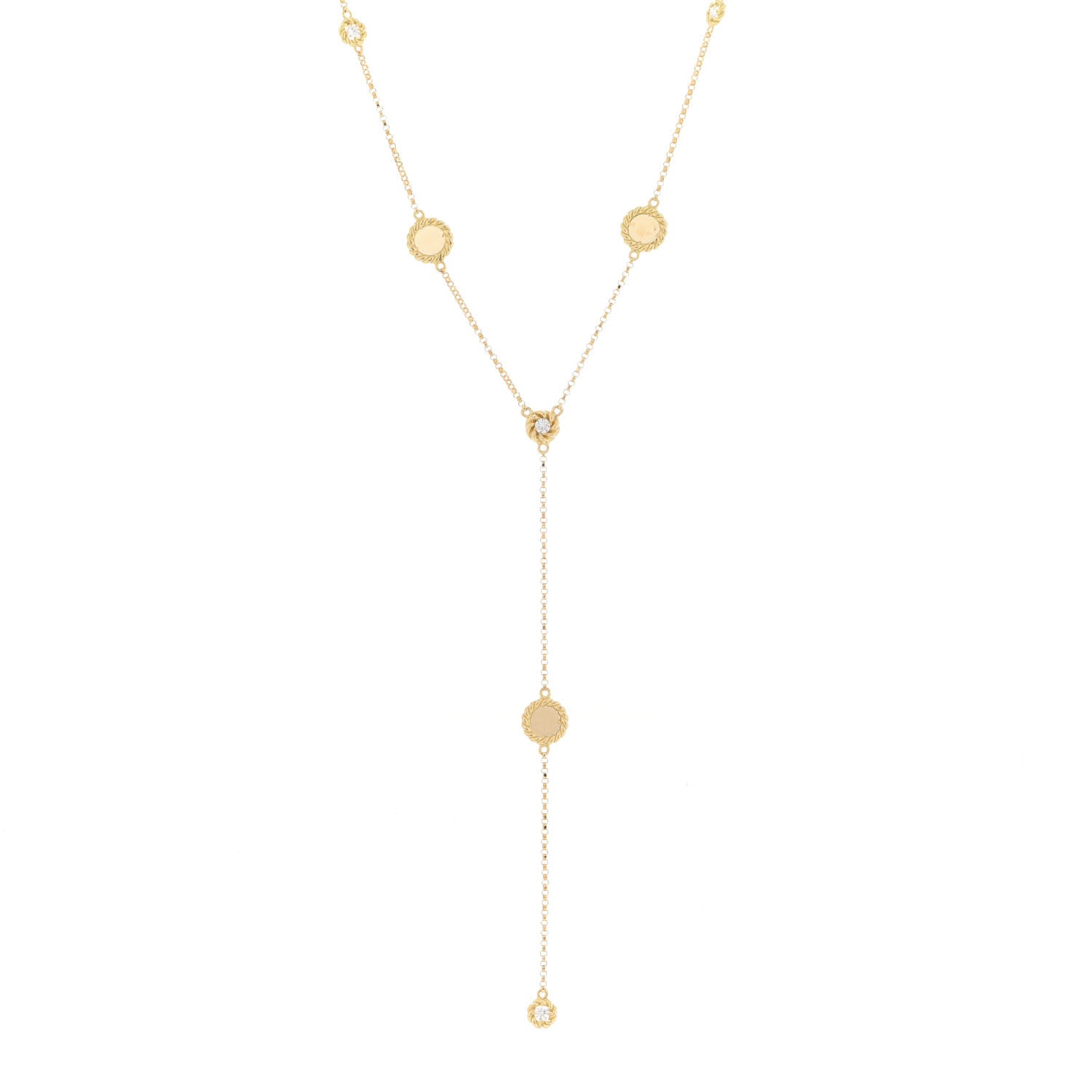 Roberto Coin 18K Yellow Gold Diamond Barocco Braid Y Drop Necklace 1 of 5