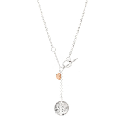 Hermes Sterling Silver 18K Rose Gold PM Ex-Libris Pendant Necklace 1 of 4