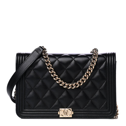 Chanel Lambskin Quilted Boy Wallet On Chain WOC Black 1 of 9