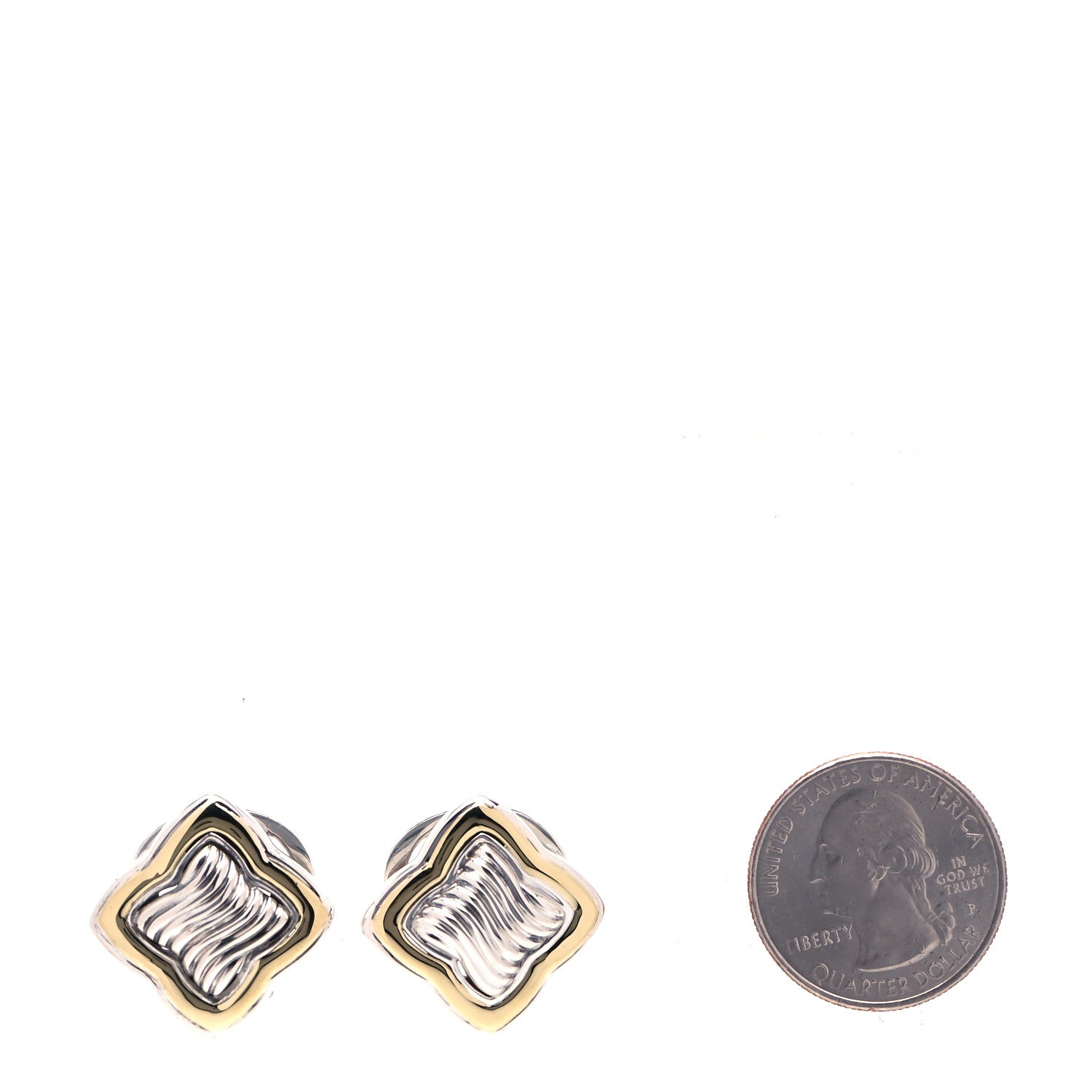 David Yurman Sterling Silver 18K Yellow Gold Quatrefoil Earrings 2 of 6