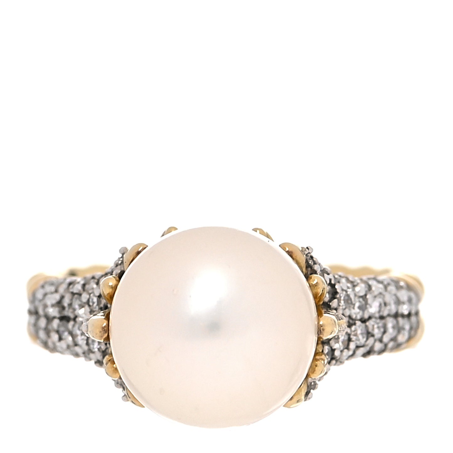 18K Yellow Gold Diamond Pearl Starburst Ring 51 5.75