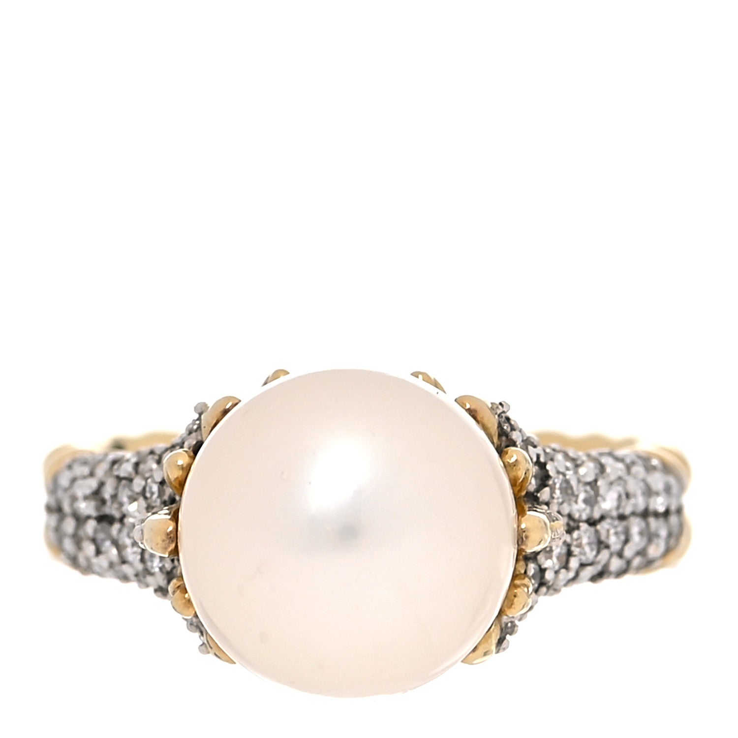 David Yurman 18K Yellow Gold Diamond Pearl Starburst Ring 51 5.75 1 of 5