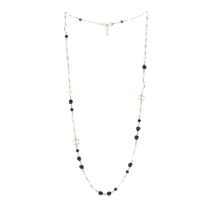 Chanel Pearl Beaded Crystal CC Long Necklace Gold Black White 3 of 6