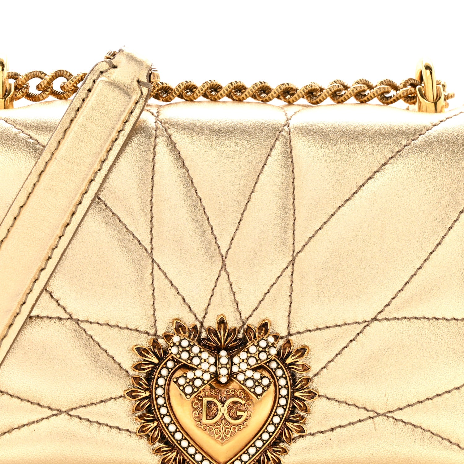 Dolce & Gabbana Metallic Nappa Quilted Mini Devotion Crossbody Bag Gold 7 of 16