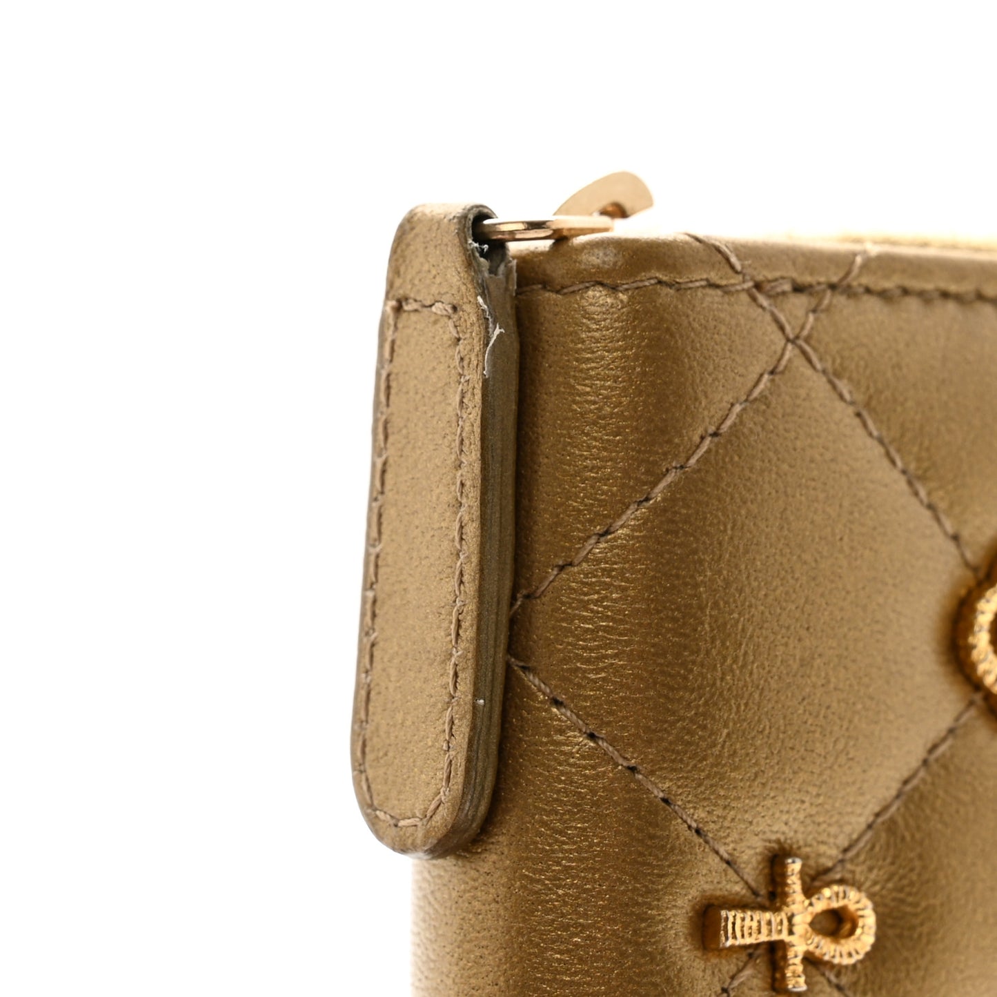 Metallic Lambskin Egyptian Amulet Zip Coin Purse Gold