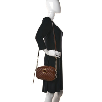 Gucci Glazed Calfskin Matelasse Diagonal Small GG Marmont Chain Shoulder Bag Cuir 2 of 11