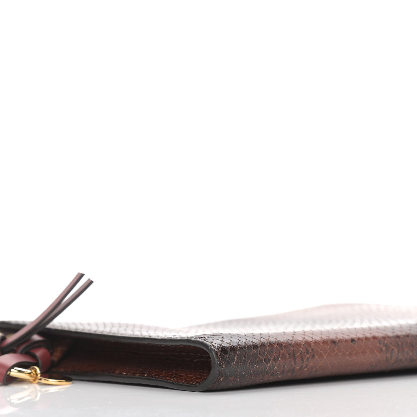 Python Embossed Calfskin Alphabet Flat Pouch Clutch Brown