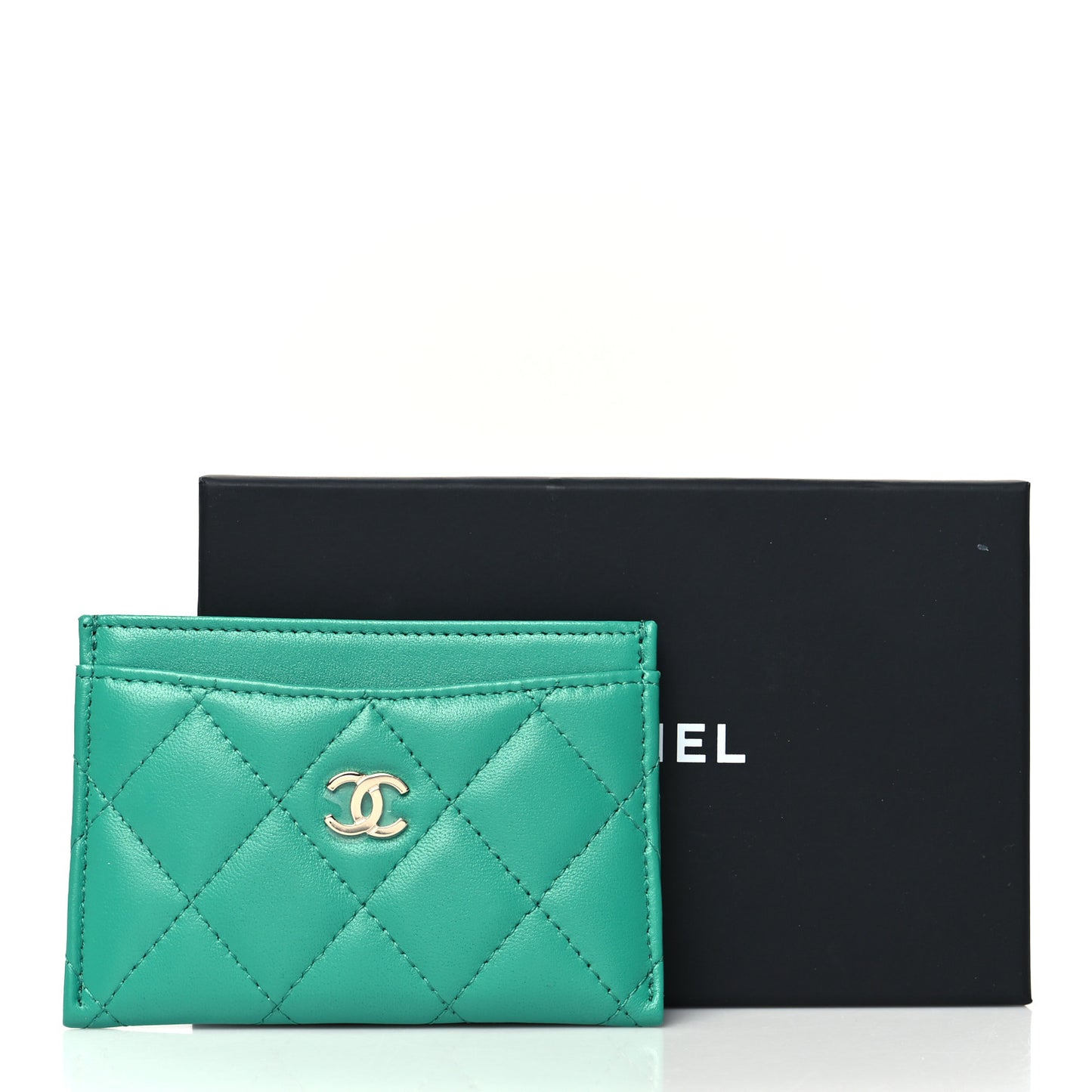 Lambskin Quilted Card Holder Green