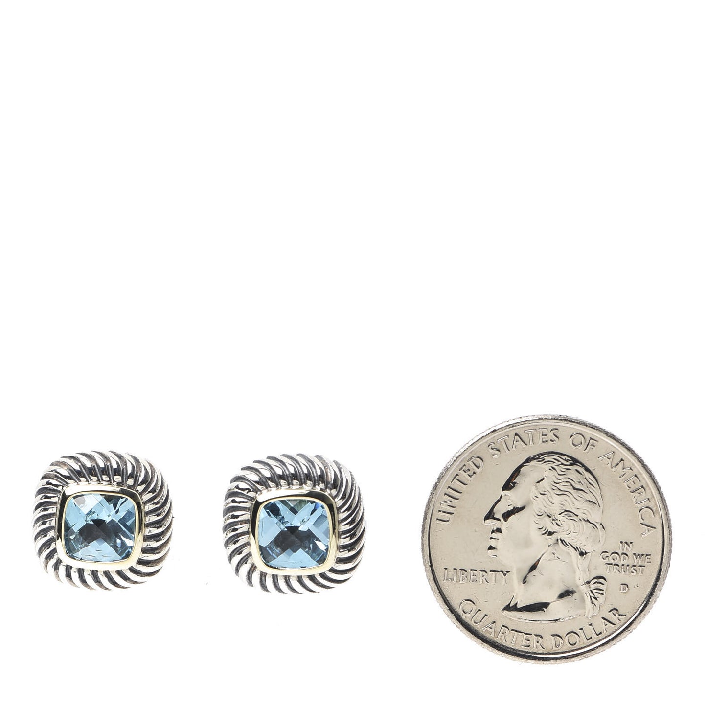 Sterling Silver 14K Yellow Gold Blue Topaz 7mm Albion Earrings