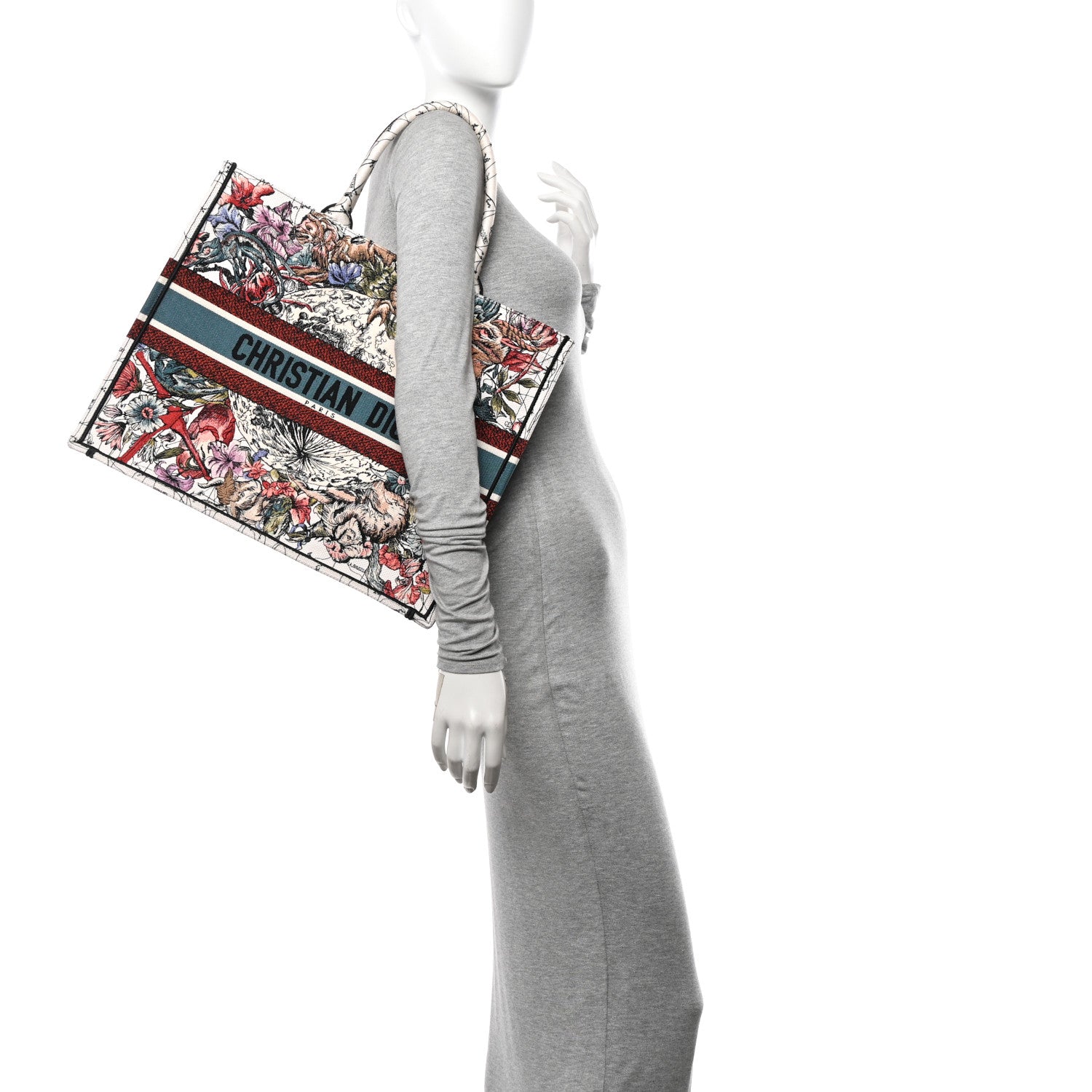 Christian Dior Canvas Embroidered Large Zodiac Book Tote Latte