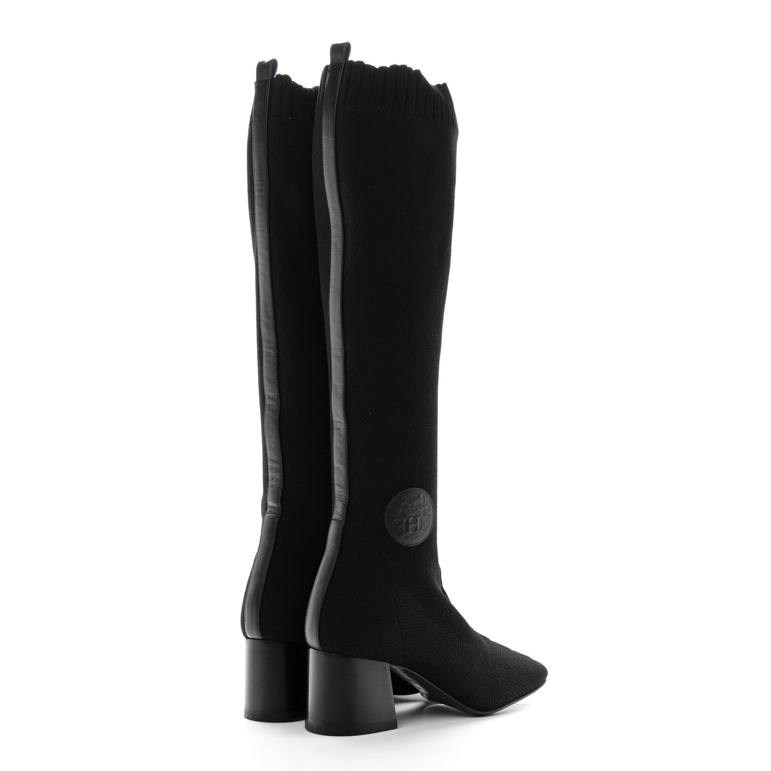 Hermes Knit Calfskin Fontaine 60 Boots 36 Black 4 of 14