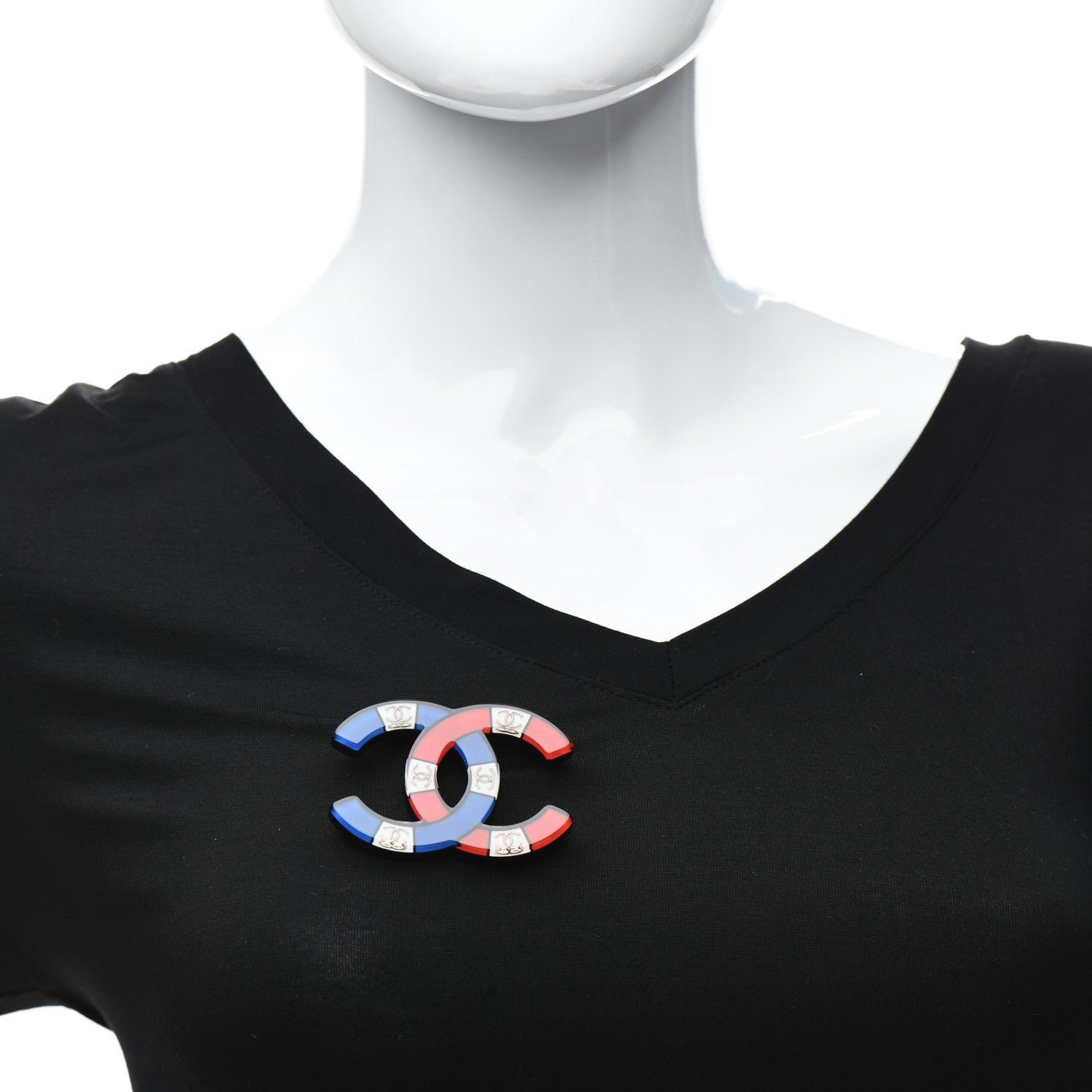 Chanel Resin Metal CC Brooch Red White Blue 2 of 4