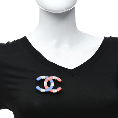 Chanel Resin Metal CC Brooch Red White Blue 2 of 4