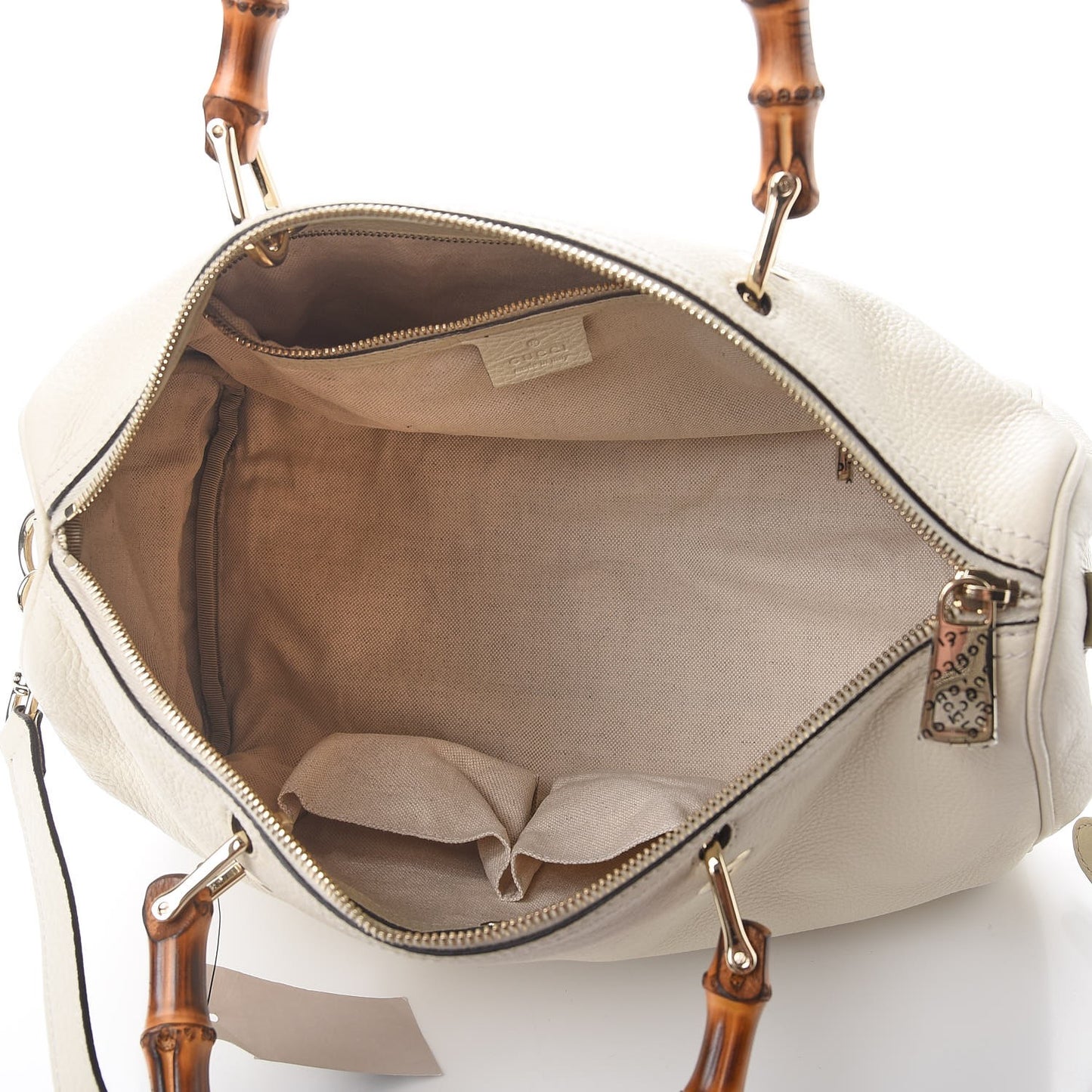 Calfskin Bamboo Medium Shopper Boston Mystic White